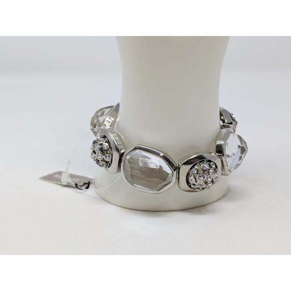 Chico's Bracelet Silver Tone Roselle Chunky Glass Crystal Stretch New - Picture 3 of 8